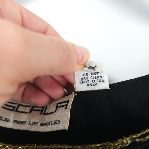 Vtg Scala Sequin Harlequin Silk Blouse Beaded Neck & Hem Short Sleeve Blouse PL - Picture 9 of 14